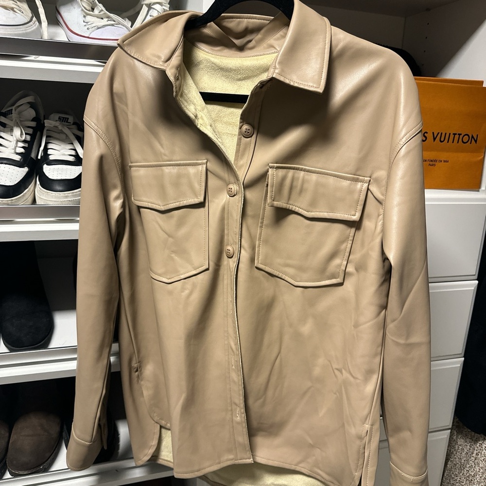 Tan faux leather shirt